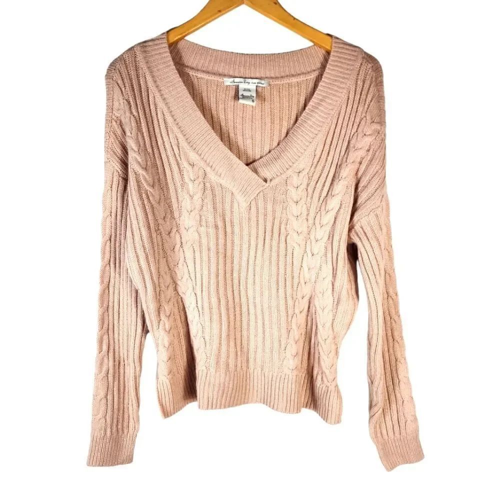 American Rag Womens Large Dusty Rose Vneck Knit Sweater